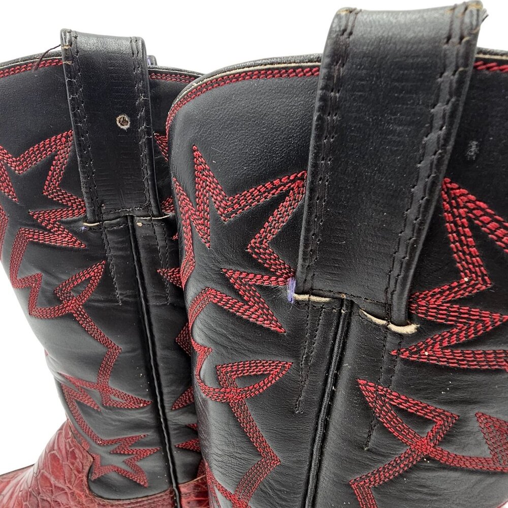 Vintage Preban Exotic Womens 5.5A Dark Cherry Red Black Cowboy Western Boots - Picture 16 of 16